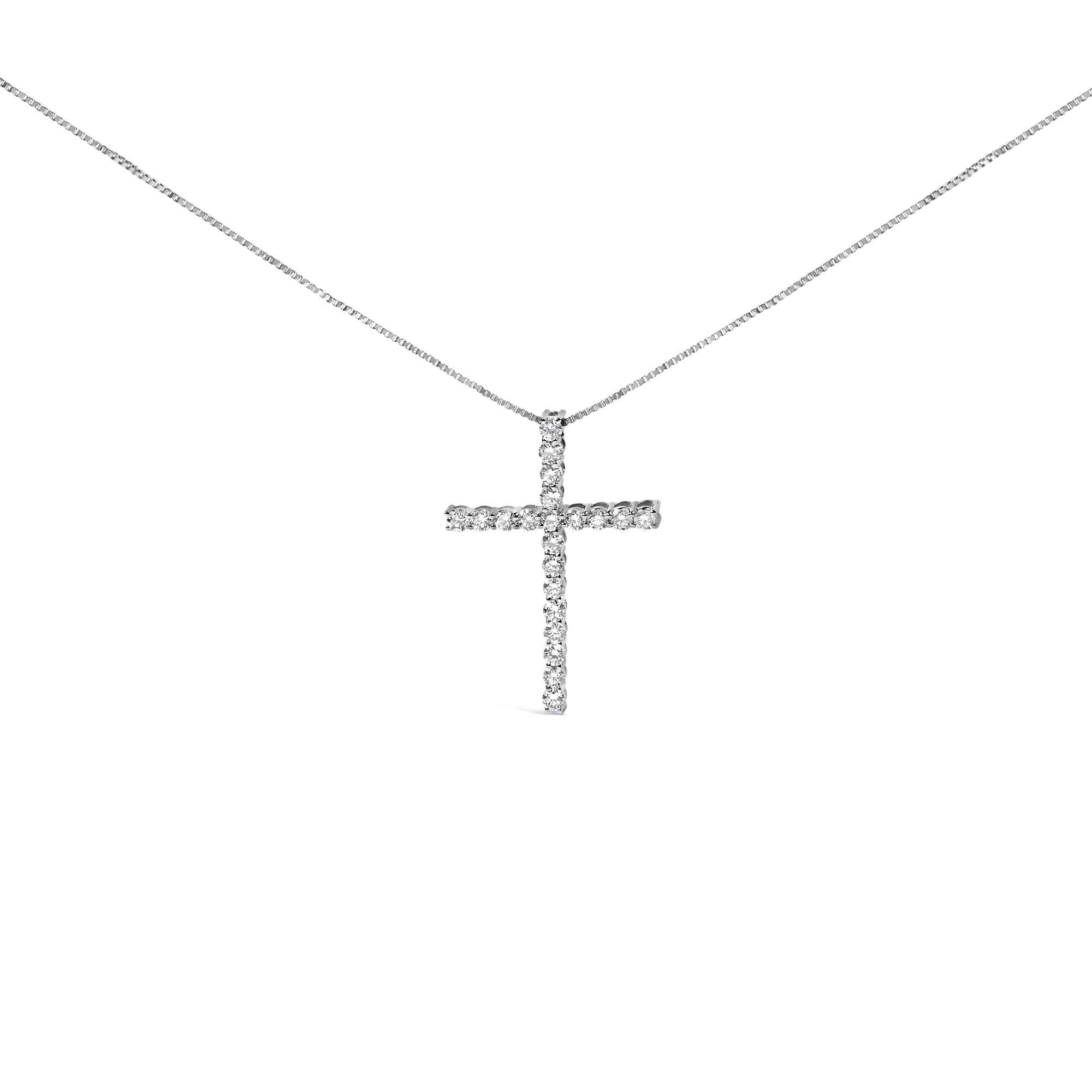 .925 Sterling Silver 1.00 Cttw Lab Grown Diamond Cross Pendant Necklace (F-G Color, VS2-SI1 Clarity) - 18 inch