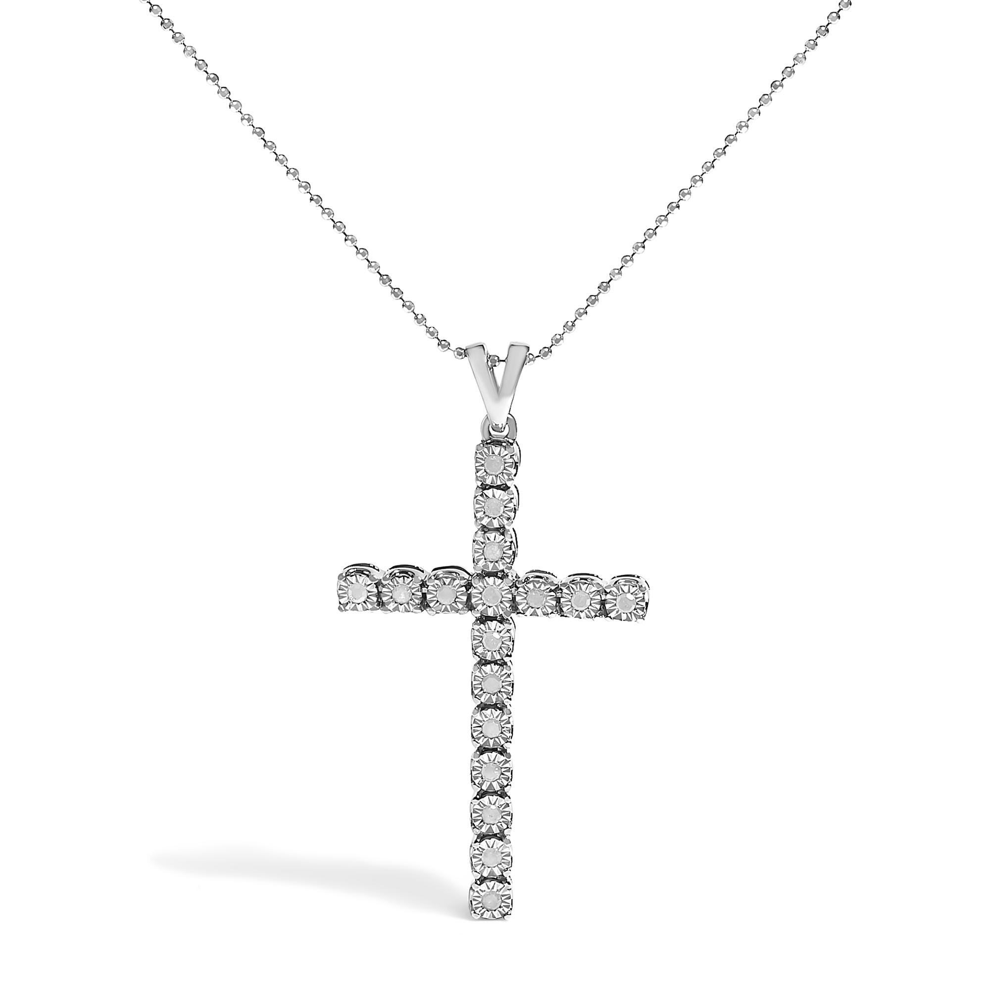 .925 Sterling Silver 1/4 Cttw Diamond Miracle Set Cross Unisex Pendant Necklace 18" (I-J Color, I3 Clarity)