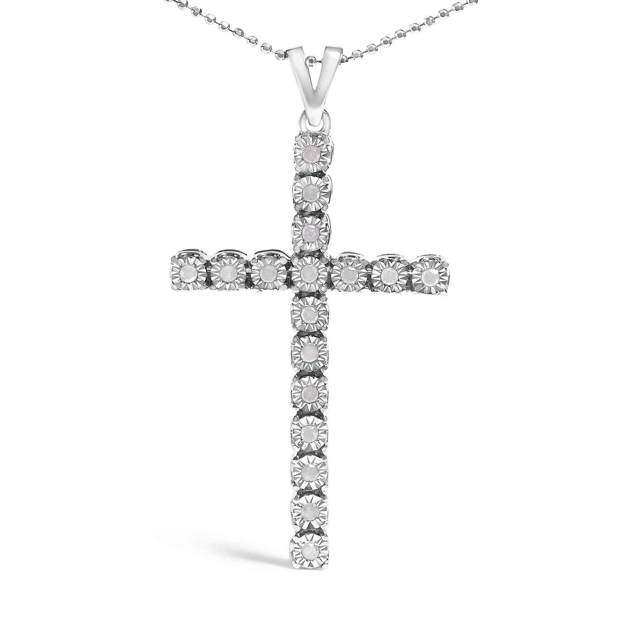 .925 Sterling Silver 1/4 Cttw Diamond Miracle Set Cross Unisex Pendant Necklace 18" (I-J Color, I3 Clarity)