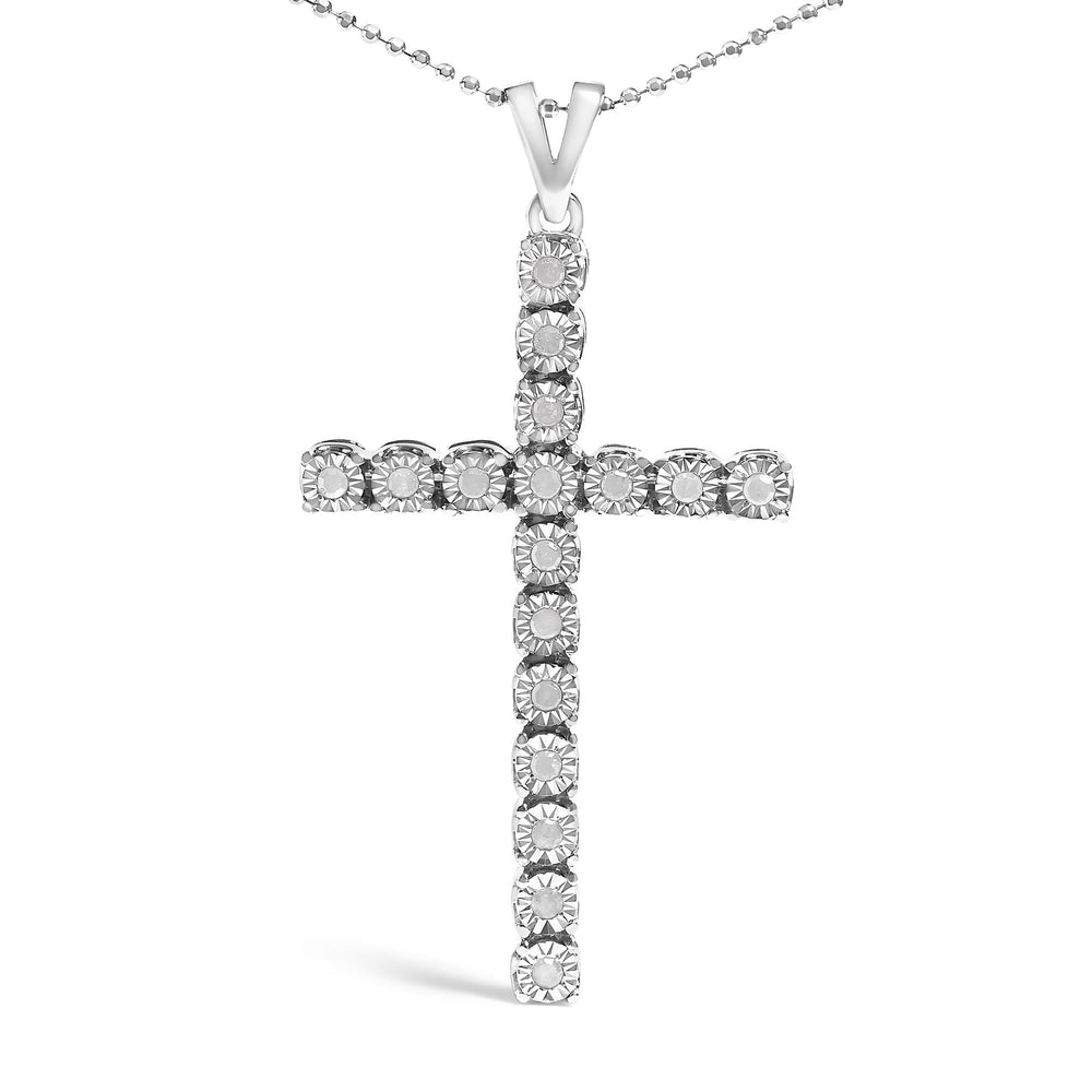 .925 Sterling Silver 1/4 Cttw Diamond Miracle Set Cross Unisex Pendant Necklace 18" (I-J Color, I3 Clarity)