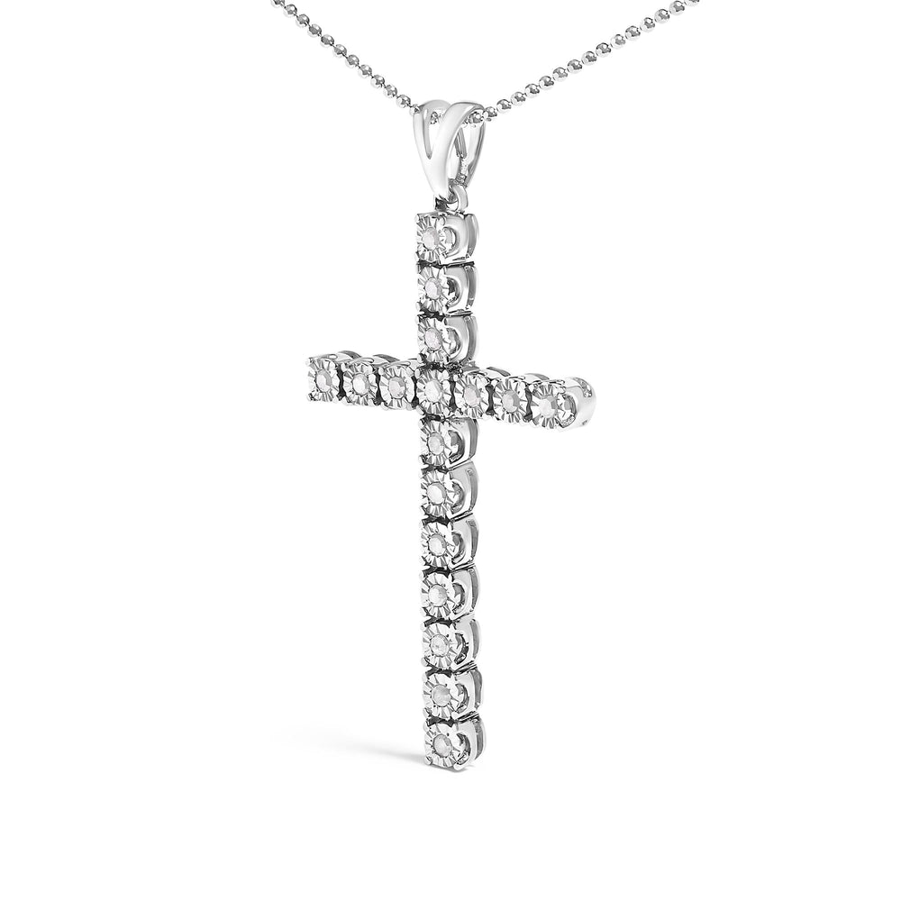 .925 Sterling Silver 1/4 Cttw Diamond Miracle Set Cross Unisex Pendant Necklace 18" (I-J Color, I3 Clarity)