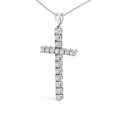 .925 Sterling Silver 1/4 Cttw Diamond Miracle Set Cross Unisex Pendant Necklace 18" (I-J Color, I3 Clarity)
