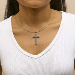 .925 Sterling Silver 1/4 Cttw Diamond Miracle Set Cross Unisex Pendant Necklace 18" (I-J Color, I3 Clarity)