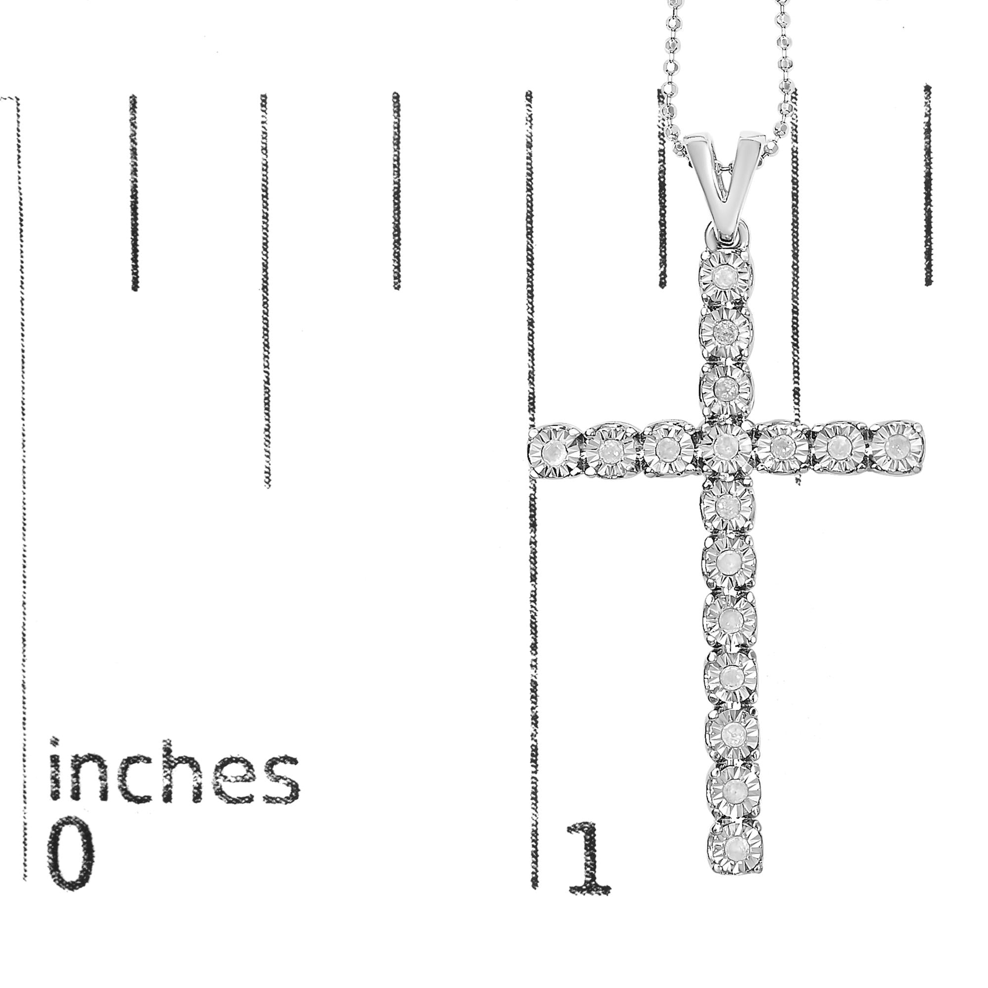 .925 Sterling Silver 1/4 Cttw Diamond Miracle Set Cross Unisex Pendant Necklace 18" (I-J Color, I3 Clarity)