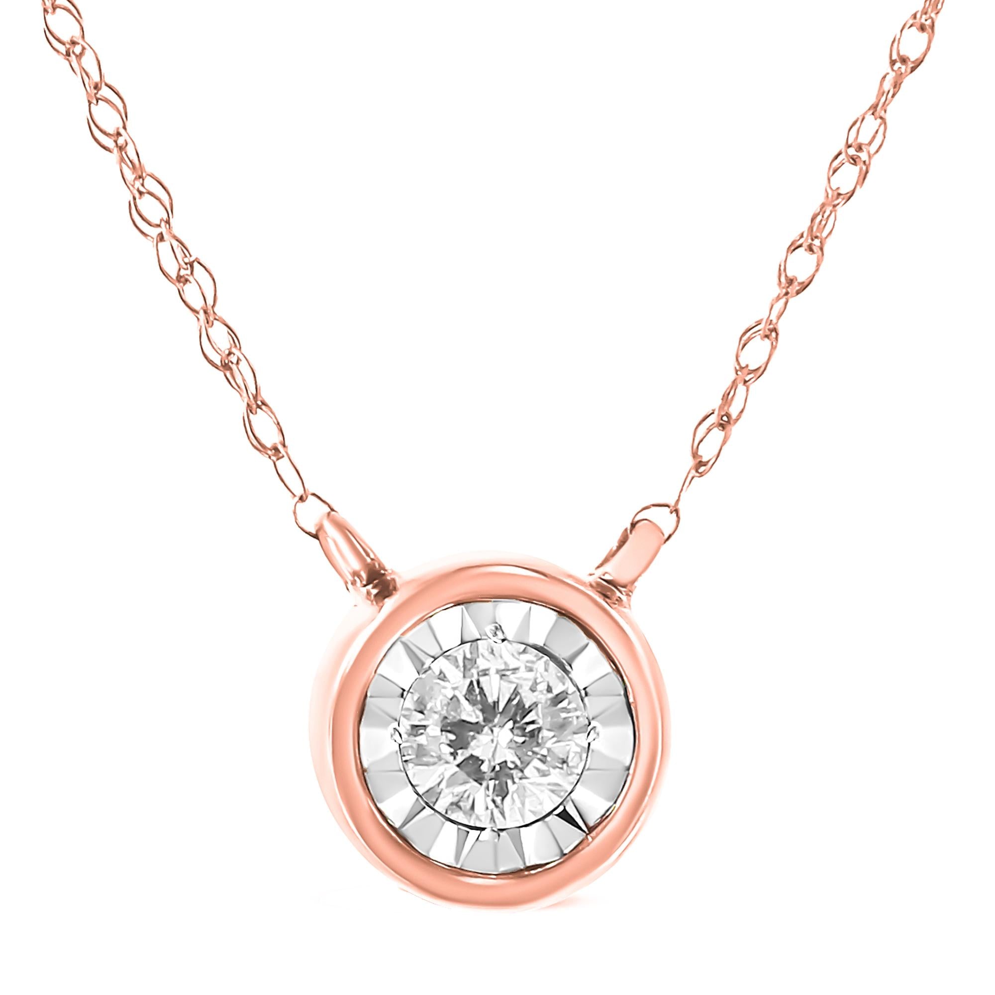 10K Gold Round Brilliant-Cut Diamond Modern Bezel-Set Solitaire Pendant Necklace (J-K Color, I2-I3 Clarity) - 16" with 2" Extender