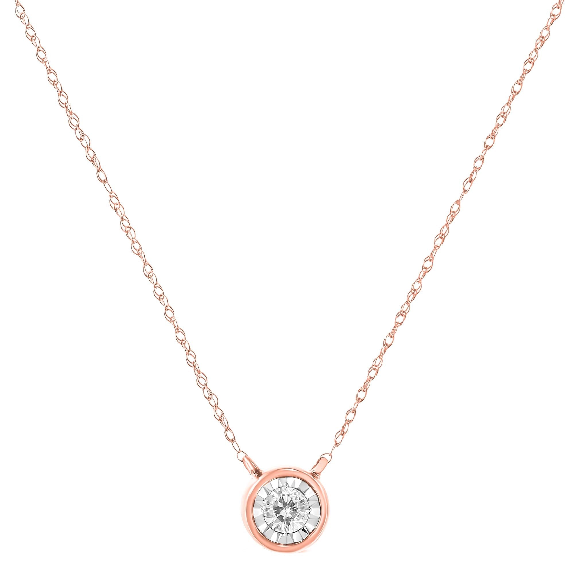 10K Gold Round Brilliant-Cut Diamond Modern Bezel-Set Solitaire Pendant Necklace (J-K Color, I2-I3 Clarity) - 16" with 2" Extender