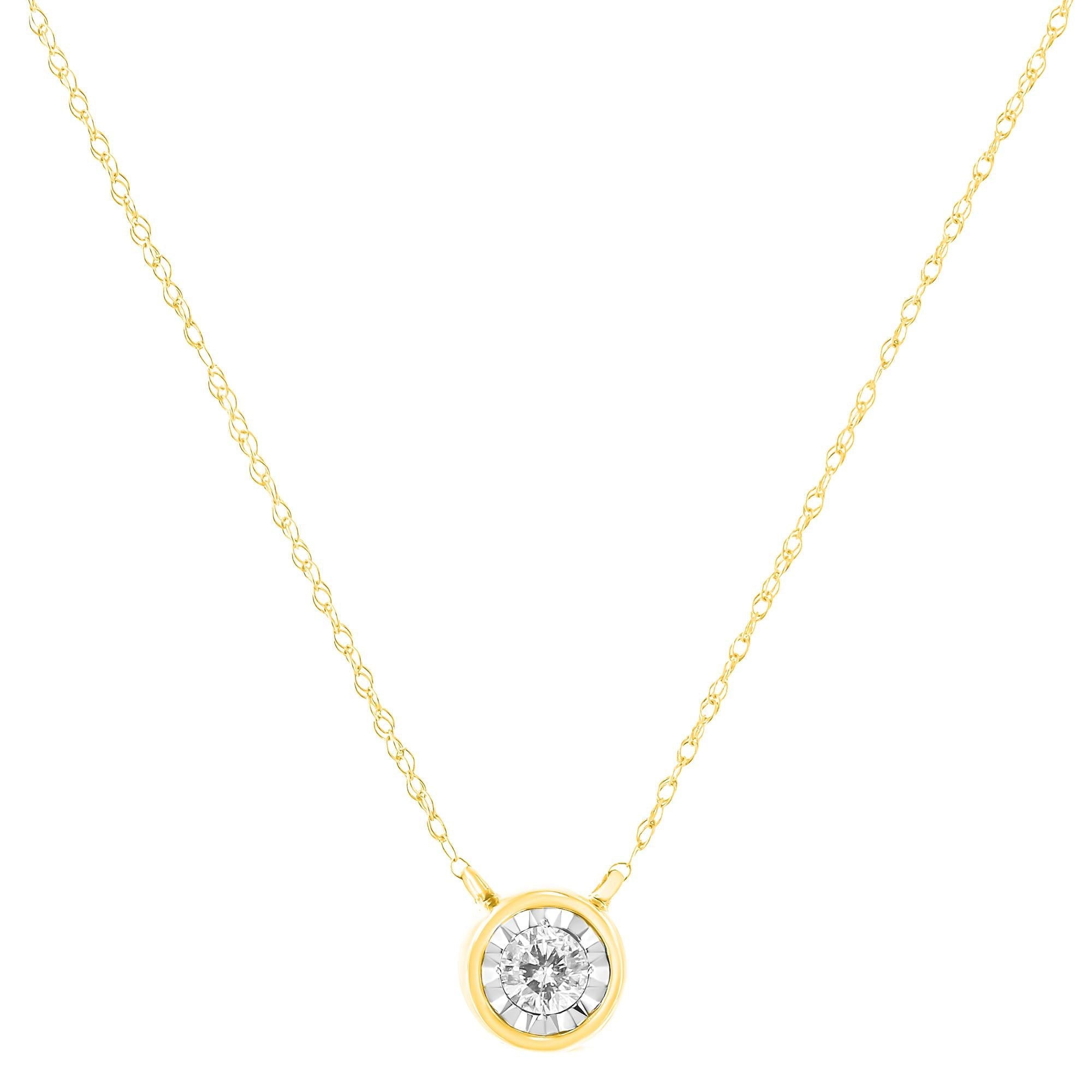 10K Gold Round Brilliant-Cut Diamond Modern Bezel-Set Solitaire Pendant Necklace (J-K Color, I2-I3 Clarity) - 16" with 2" Extender