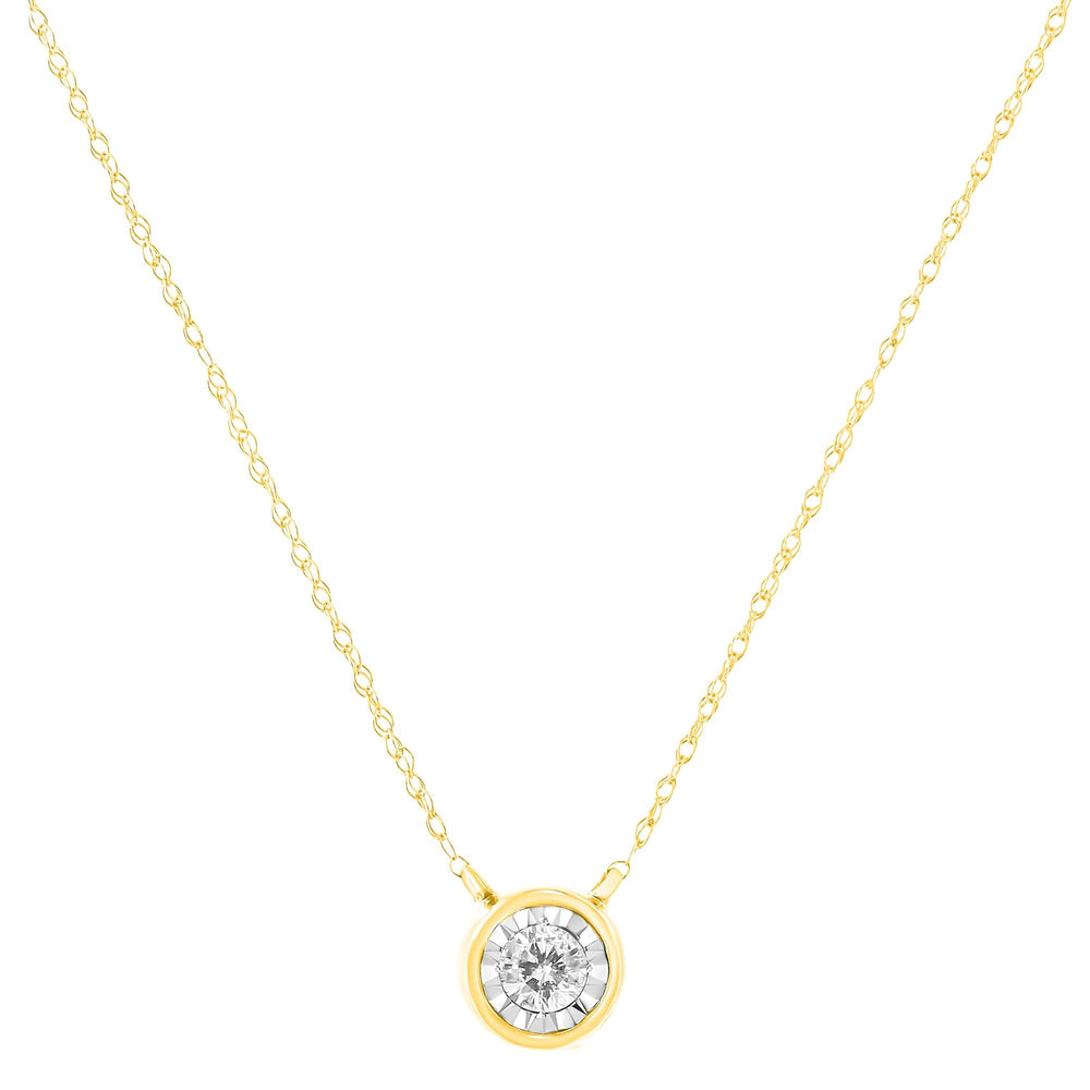 10K Gold Round Brilliant-Cut Diamond Modern Bezel-Set Solitaire Pendant Necklace (J-K Color, I2-I3 Clarity) - 16" with 2" Extender