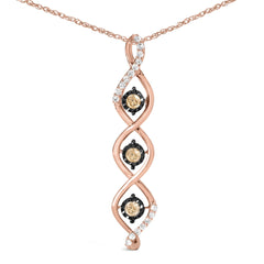 10K Two Toned Gold Plated .925 Sterling Silver 1/2 Cttw Round Diamond Twisted 18" Pendant Necklace (Champagne Color, I2-I3 Clarity)