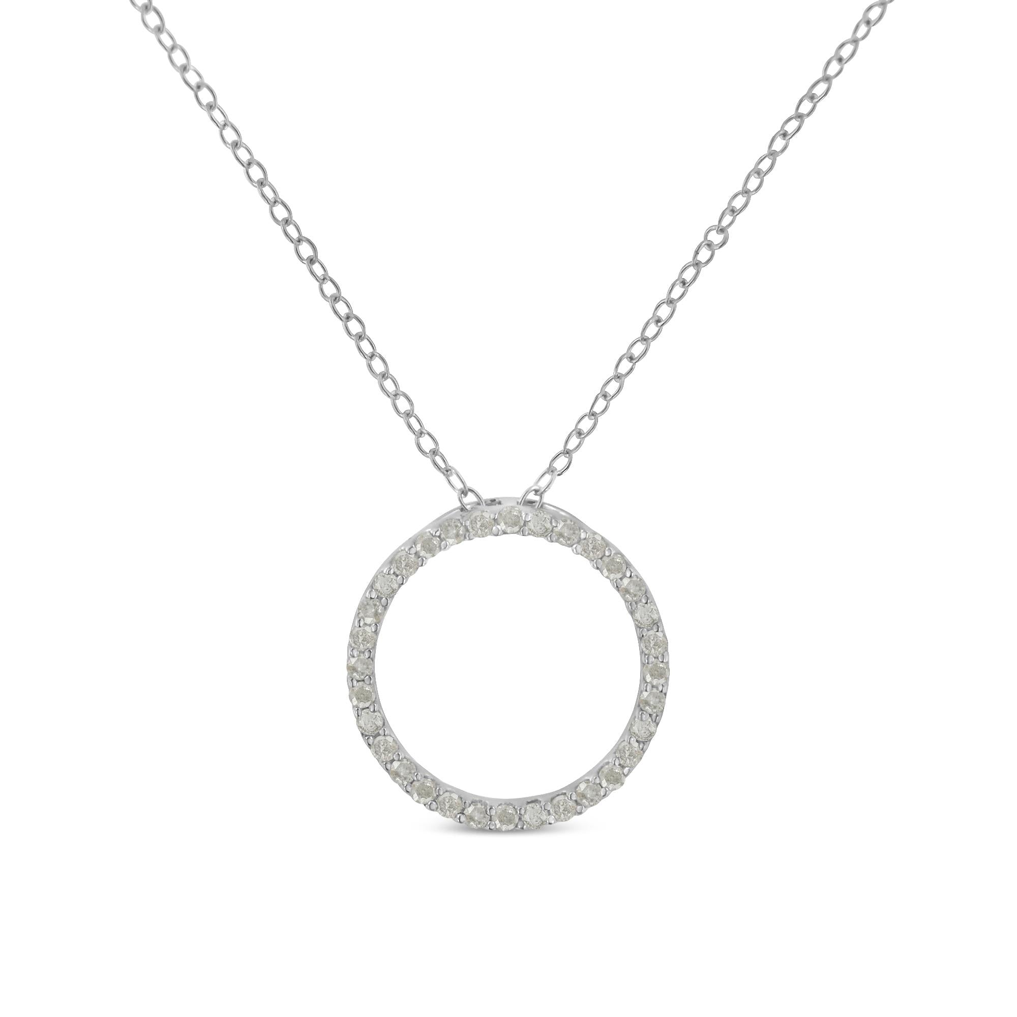 .925 Sterling Silver 1/3 Cttw Round-cut Diamond Open Circle Halo 18" Pendant Necklace (I-J Color, I2-I3 Clarity)