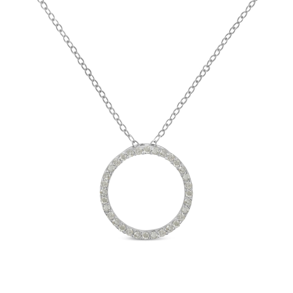 .925 Sterling Silver 1/3 Cttw Round-cut Diamond Open Circle Halo 18" Pendant Necklace (I-J Color, I2-I3 Clarity)
