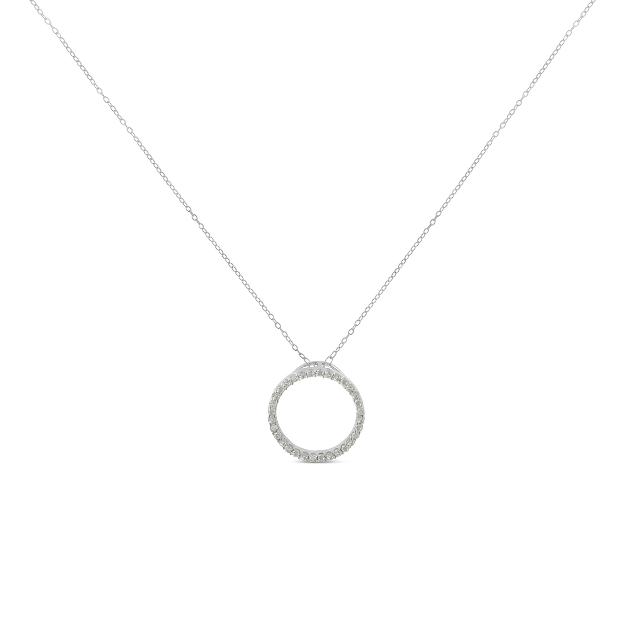 .925 Sterling Silver 1/3 Cttw Round-cut Diamond Open Circle Halo 18" Pendant Necklace (I-J Color, I2-I3 Clarity)