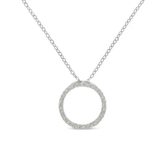 .925 Sterling Silver 1/3 Cttw Round-Cut Diamond Open Circle Halo 18" Pendant Necklace (I-J Color, I2-I3 Clarity)