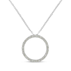 .925 Sterling Silver 3/4 Cttw Round-Cut Diamond Open Circle Halo 18" Pendant Necklace (I-J Color, I3 Clarity)
