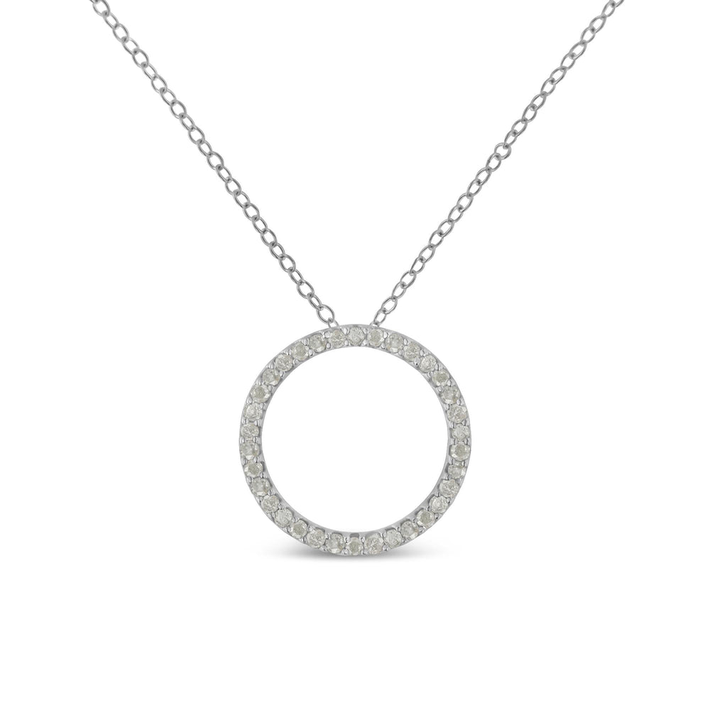 .925 Sterling Silver 3/4 Cttw Round-Cut Diamond Open Circle Halo 18" Pendant Necklace (I-J Color, I3 Clarity)