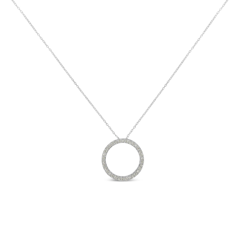.925 Sterling Silver 3/4 Cttw Round-Cut Diamond Open Circle Halo 18" Pendant Necklace (I-J Color, I3 Clarity)