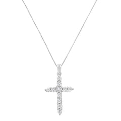 10K White Gold 1/4 cttw Diamond Cross Pendant Necklace (I-J, I2-I3)