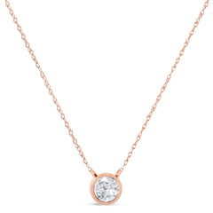 AGS Certified 10K Rose Gold 1/5 Cttw Bezel Set Round Diamond Solitaire 16-18" Adjustable Pendant Necklace (I-J Color, VS1-VS2 Clarity)