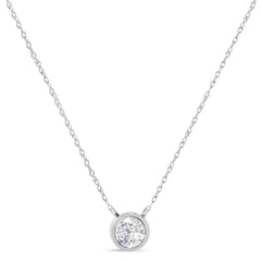 10K White Gold 1/3 Cttw Round-Cut Diamond Bezel 18" Pendant Necklace (J-K Color, I1-I2 Clarity)