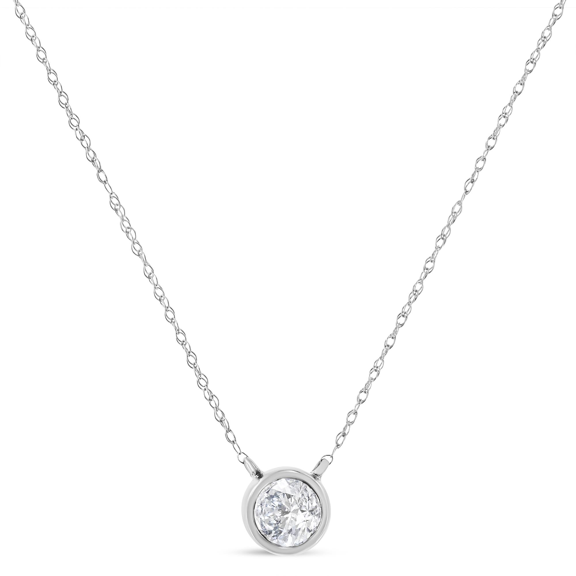 .925 Sterling Silver Round-Cut Diamond Bezel 18" Pendant Necklace (J-K Color, I1-I2 Clarity)