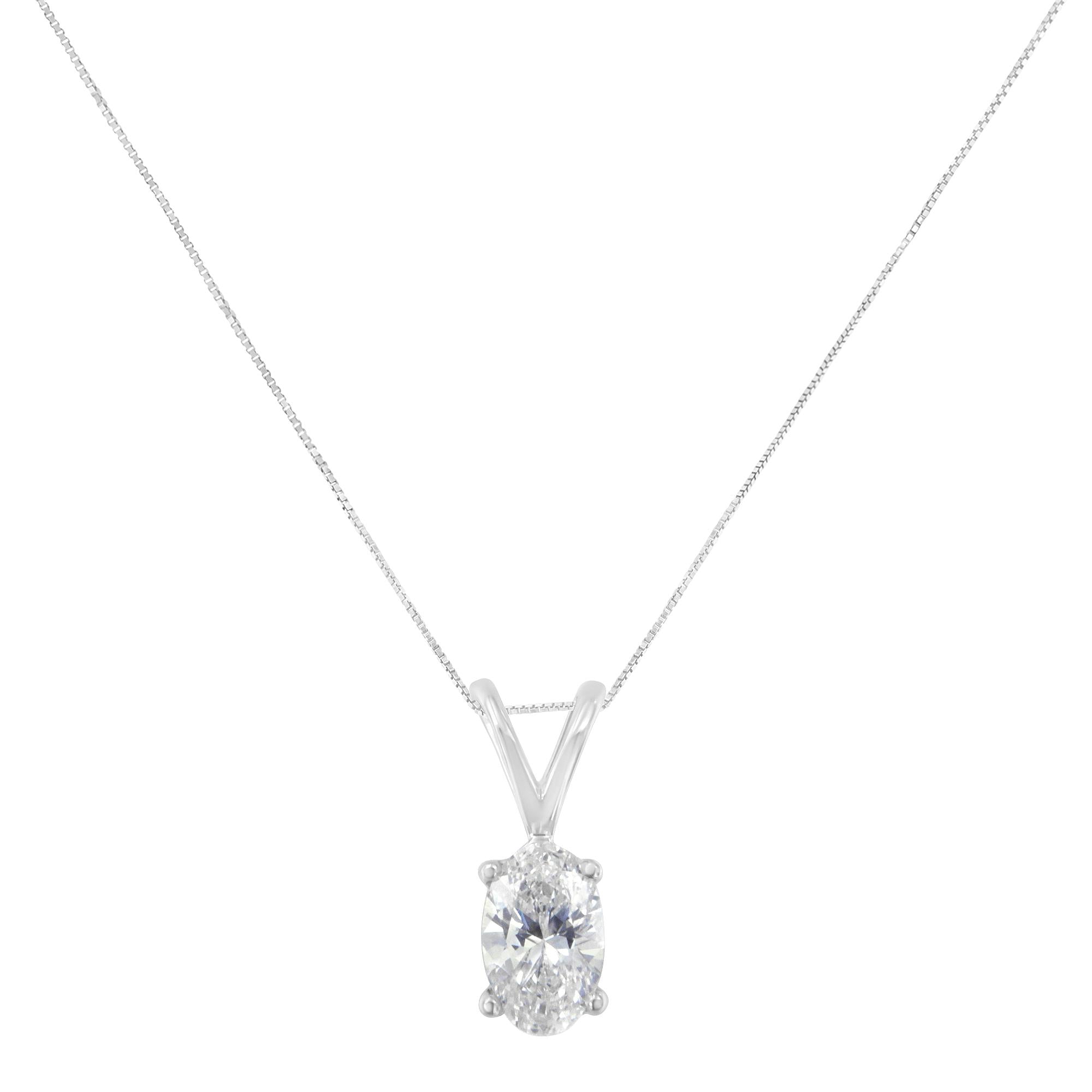 IGI Certified 10KT White Gold Diamond Oval Pendant Necklace (1/3 cttw, H-I Color, SI1-SI2 Clarity)