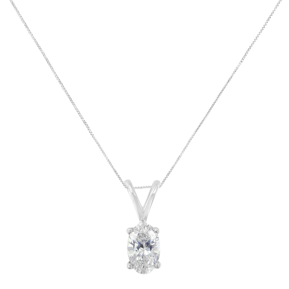 IGI Certified 10KT White Gold Diamond Oval Pendant Necklace (1/3 cttw, H-I Color, SI1-SI2 Clarity)