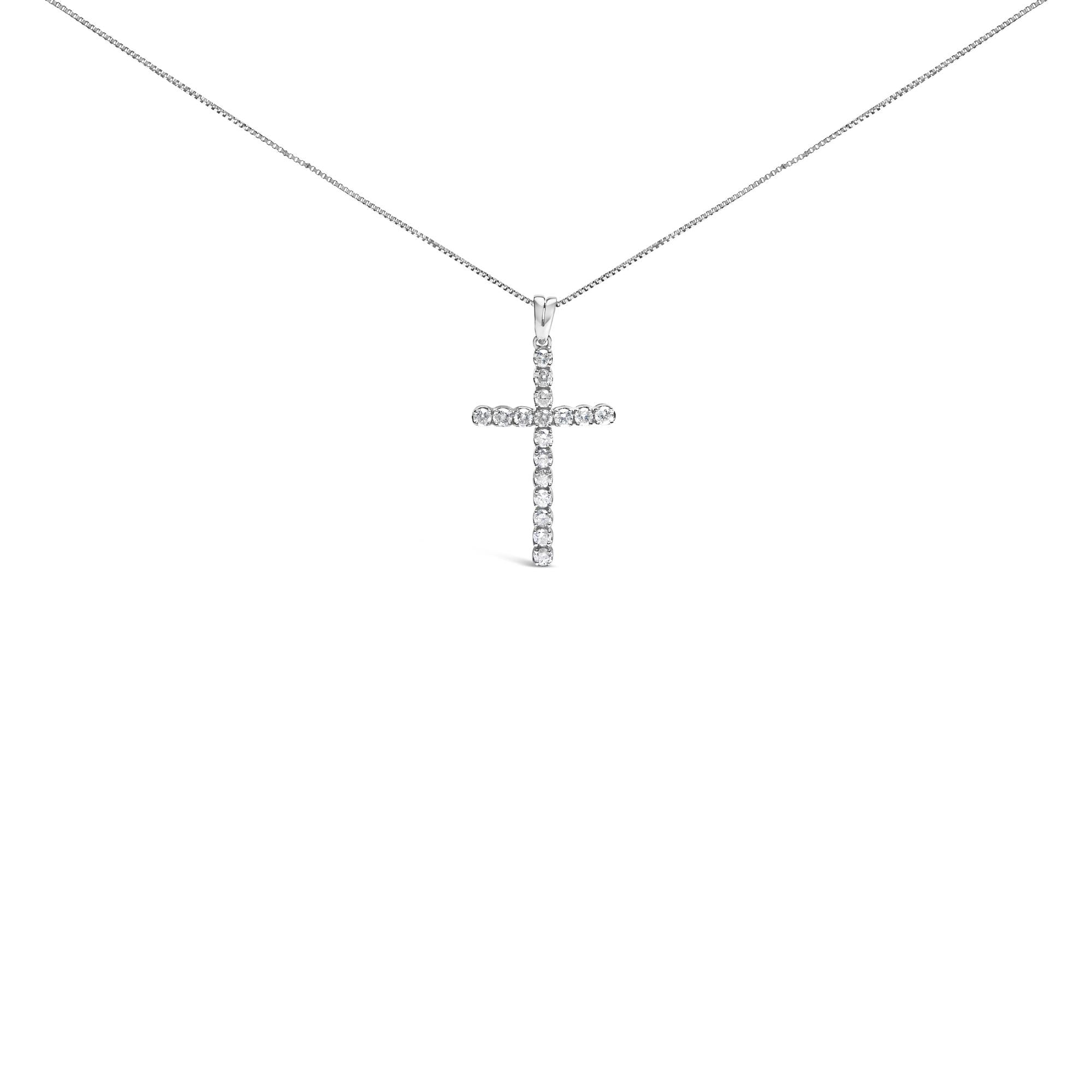 .925 Sterling Silver 1.0 Cttw Diamond Classic Cross 18" Pendant Necklace (I-J Color, I2-I3 Clarity)