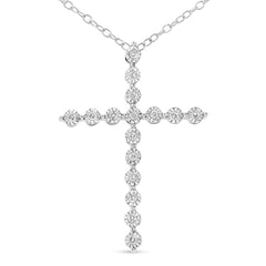 .925 Sterling Silver 1/6 cttw Diamond Cross Pendant Necklace (I-J, I1-I2)