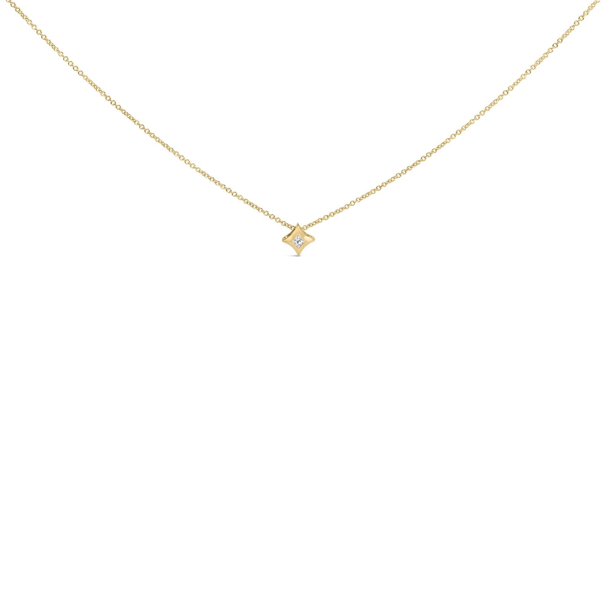 10K Gold 1/10 Cttw Bezel Set Solitaire Princess Cut Diamond Kite Shaped Pendent Necklace - 18" Inches