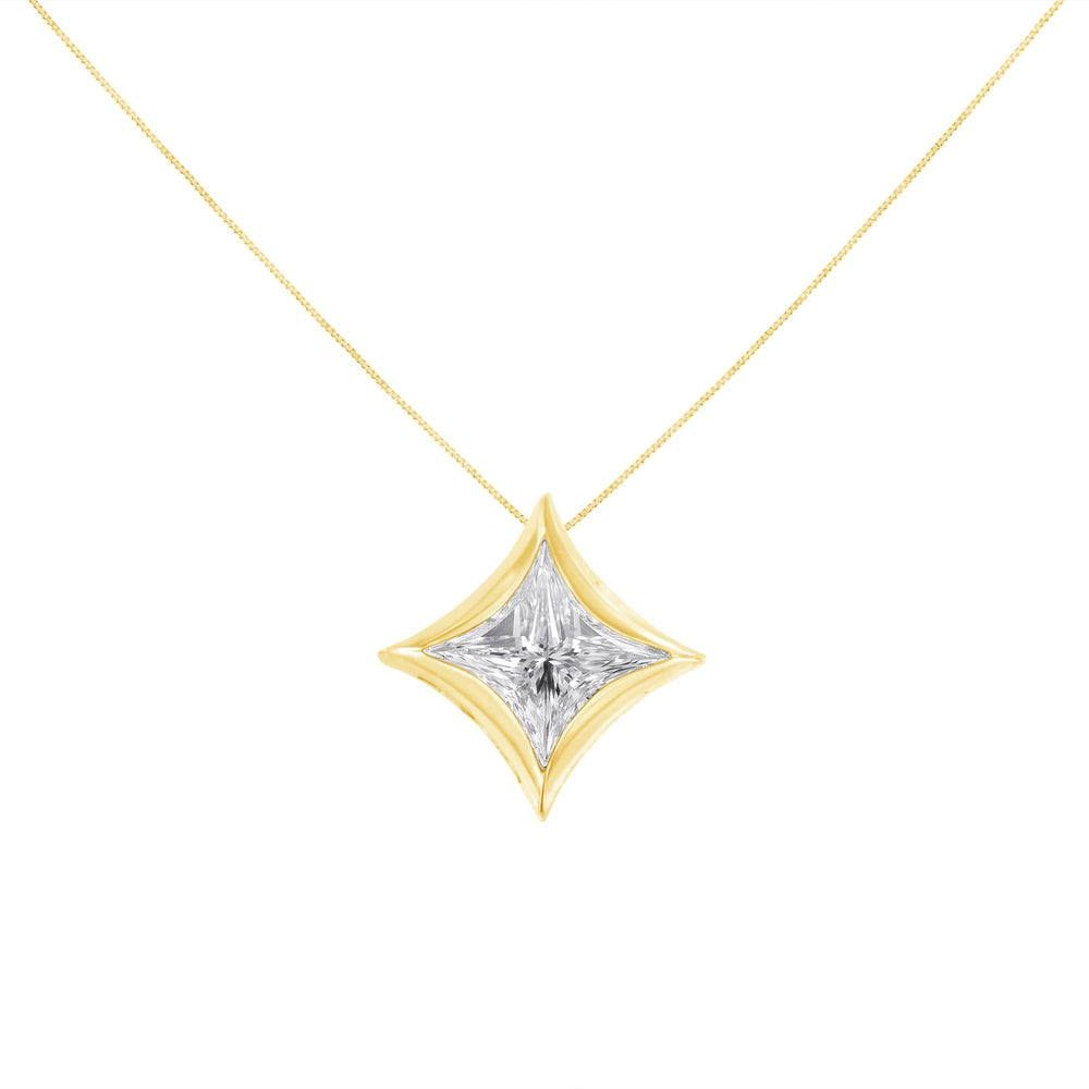 10K Gold 1/10 Cttw Bezel Set Solitaire Princess Cut Diamond Kite Shaped Pendent Necklace - 18" Inches