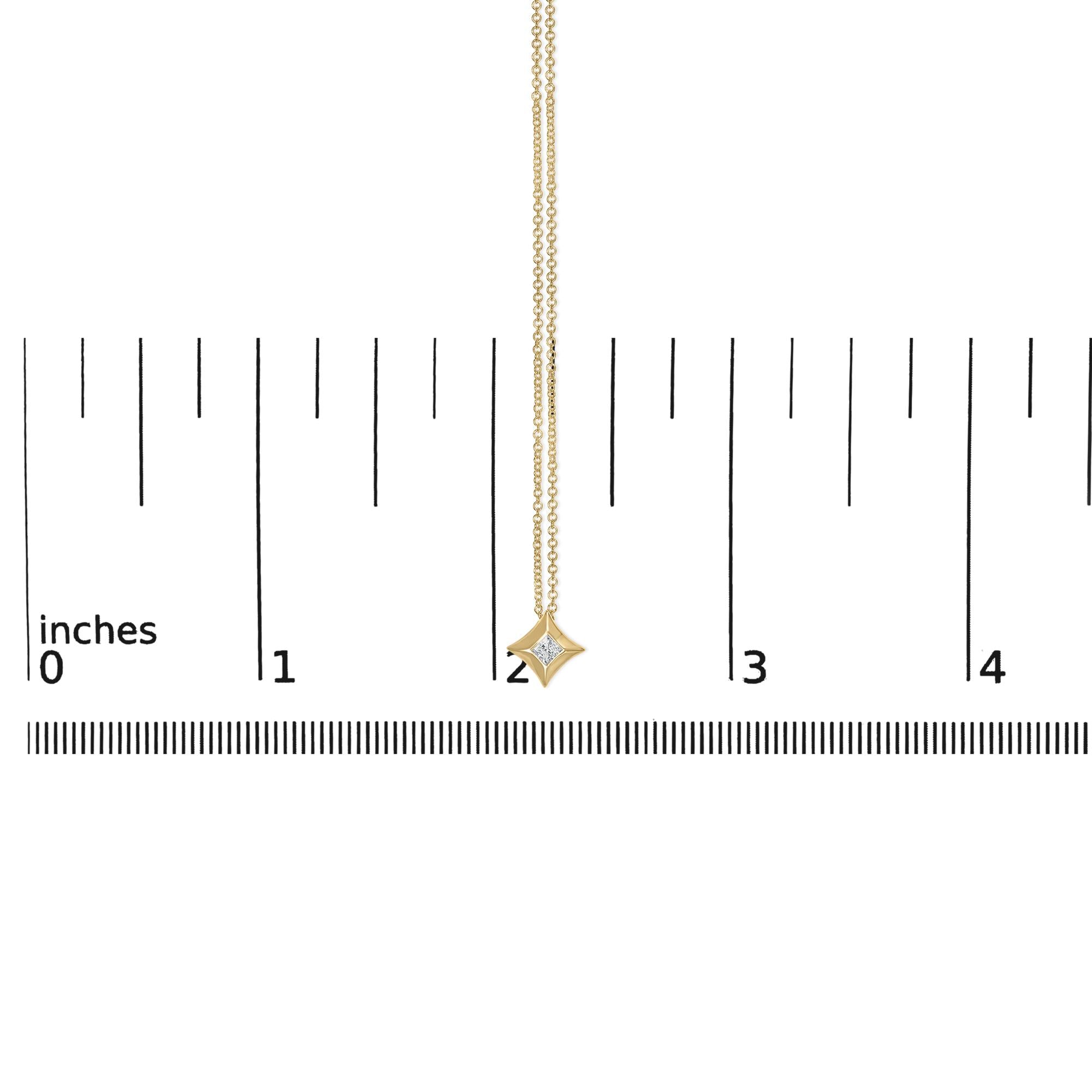10K Gold 1/5 Cttw Bezel Set Princess Diamond Kite Shaped Solitaire Pendent Necklace