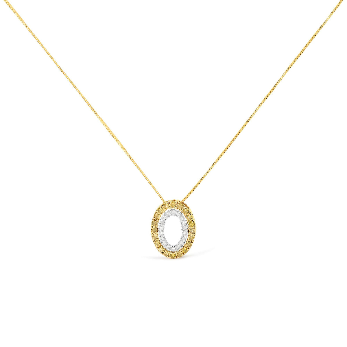 14K Yellow Gold Plated .925 Sterling Silver 1/2 Cttw Color Treated Diamond Double Oval Shape 18" Pendant Necklace (Yellow Color, I2-I3 Clarity)