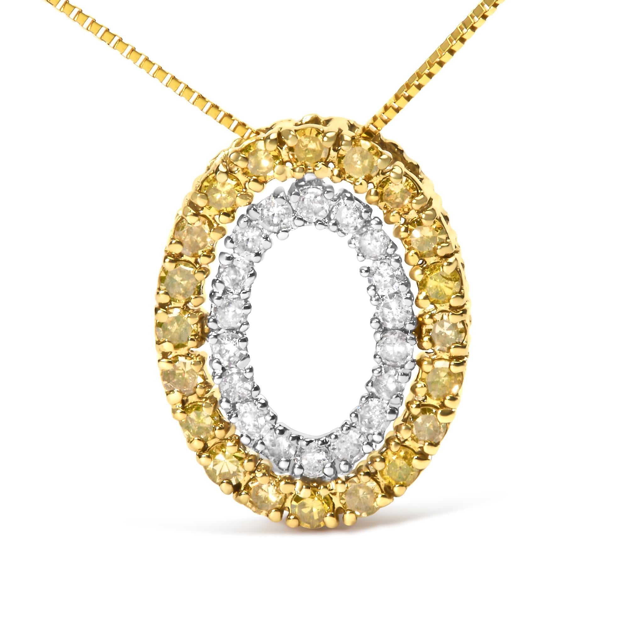 14K Yellow Gold Plated .925 Sterling Silver 1/2 Cttw Color Treated Diamond Double Oval Shape 18" Pendant Necklace (Yellow Color, I2-I3 Clarity)