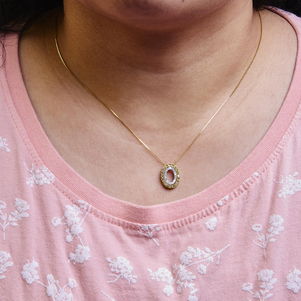 14K Yellow Gold Plated .925 Sterling Silver 1/2 Cttw Color Treated Diamond Double Oval Shape 18" Pendant Necklace (Yellow Color, I2-I3 Clarity)