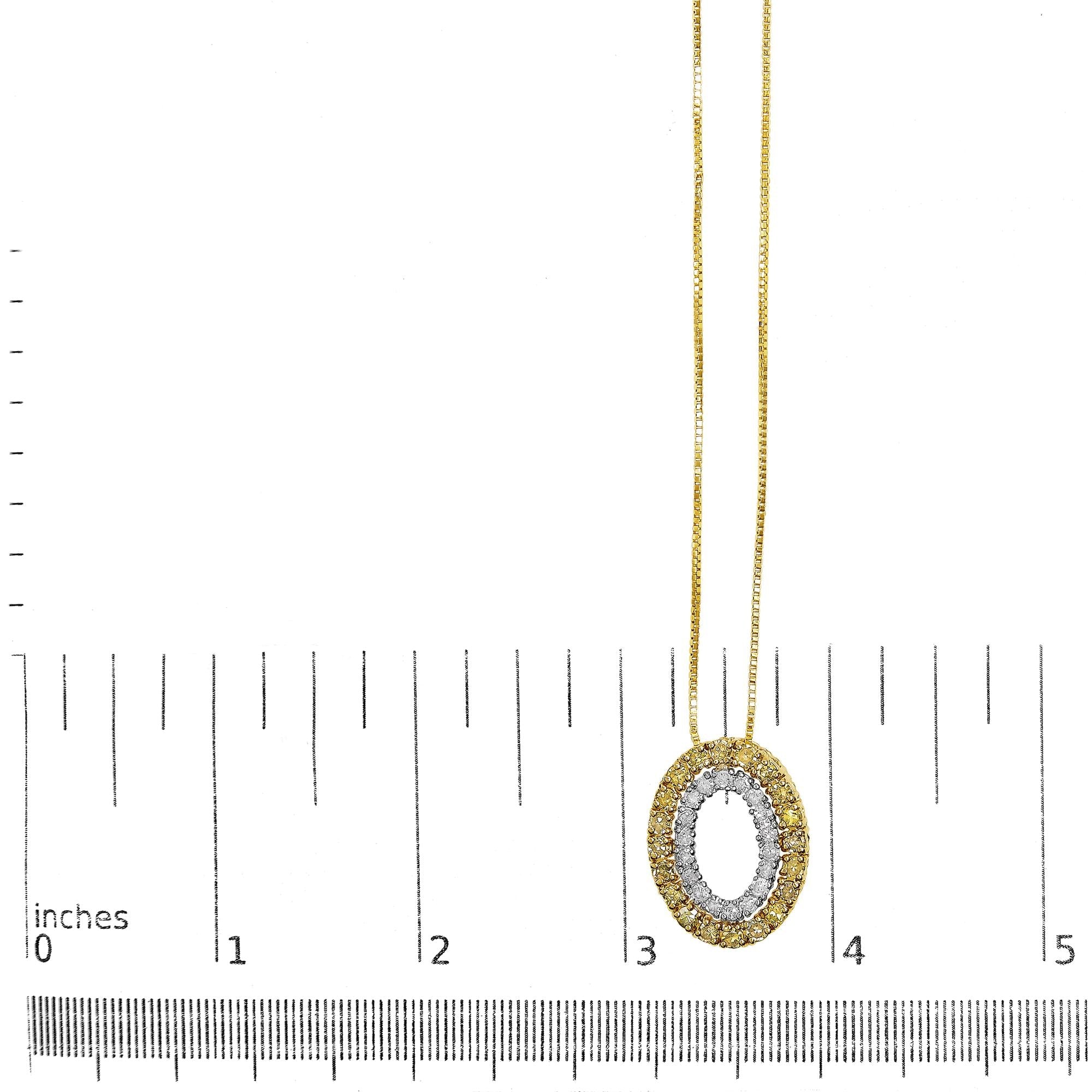 14K Yellow Gold Plated .925 Sterling Silver 1/2 Cttw Color Treated Diamond Double Oval Shape 18" Pendant Necklace (Yellow Color, I2-I3 Clarity)