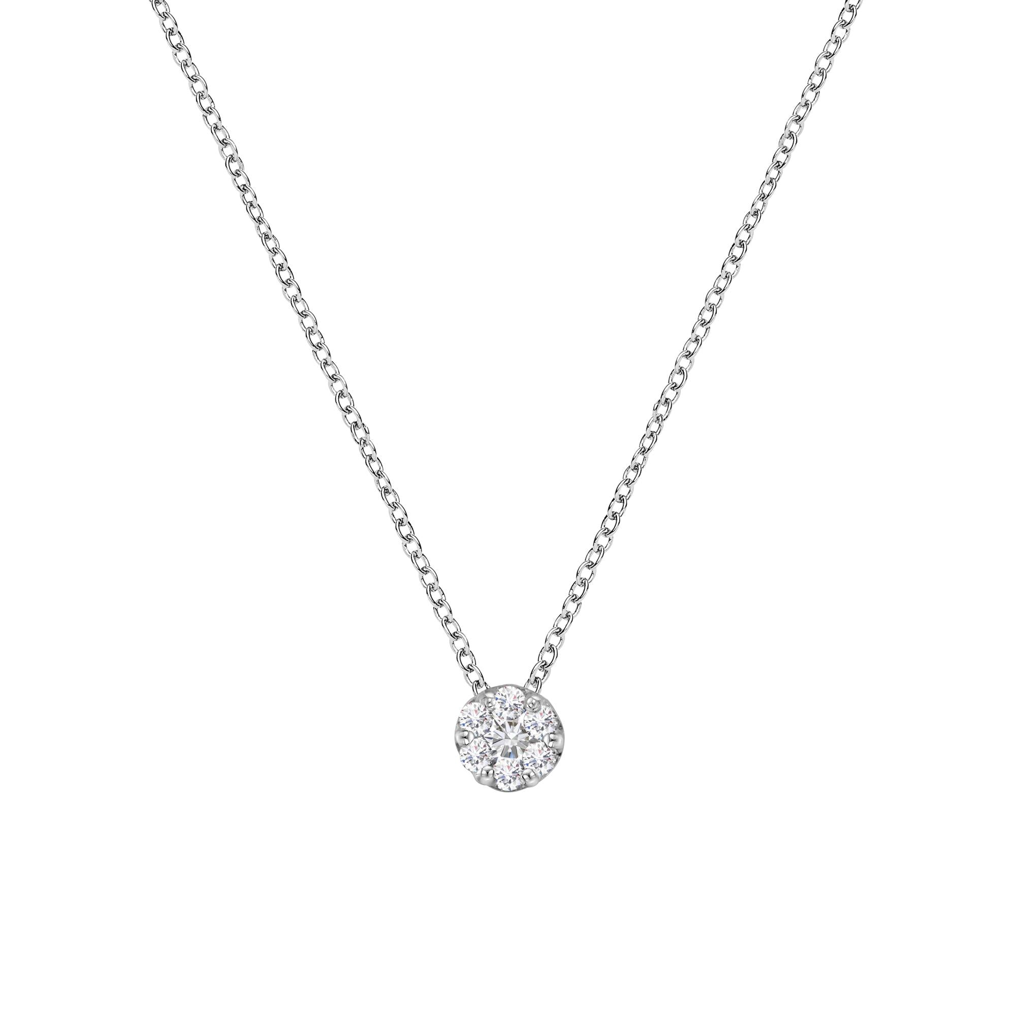 14K White Gold 1/4 Cttw Shared Prong Set Round-Ct Diamond 7 Stone Floral Cluster 18" Pendant Necklace (H-I Color, SI2-I1 Clarity)