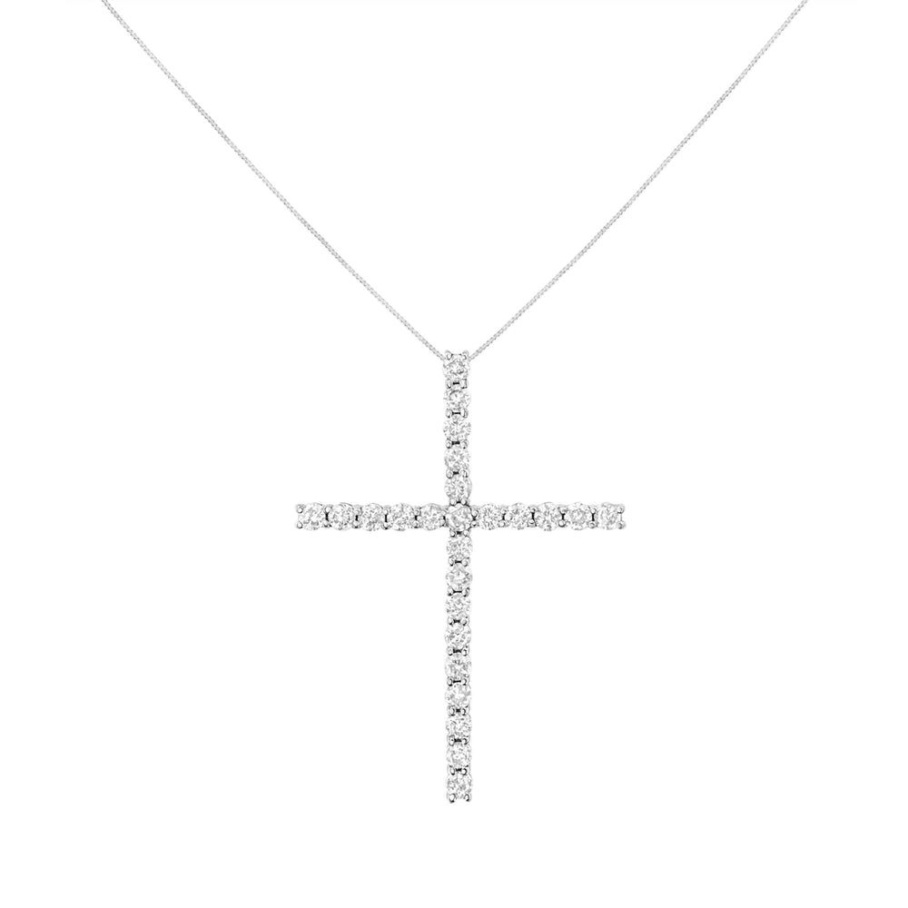 .925 Sterling Silver 3.0 Cttw Round Shape Diamond 1-1/2" Cross Pendant with Box Chain Necklace (J-K Color, I2-I3 Clarity) - 18"