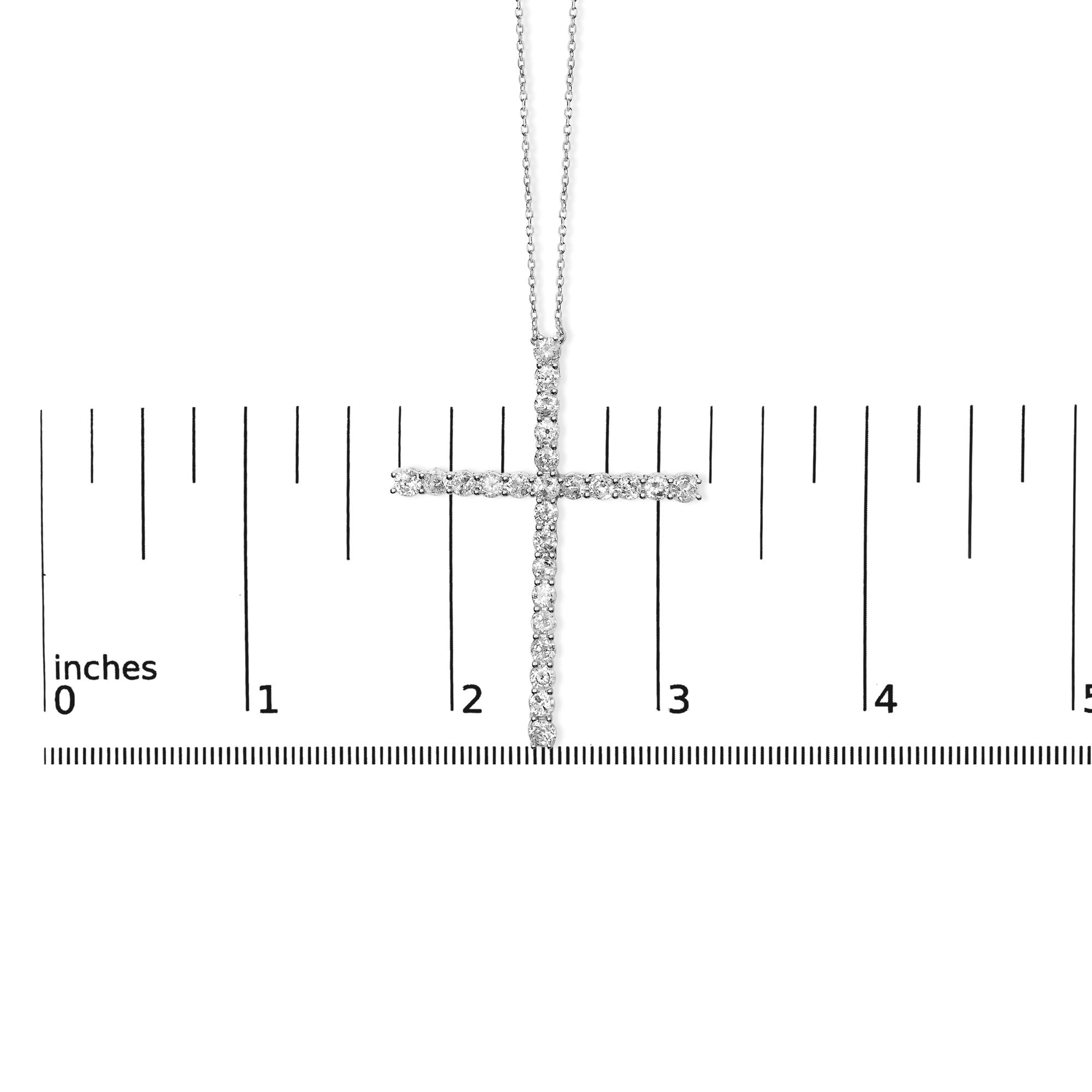 .925 Sterling Silver 3.0 Cttw Round Shape Diamond 1-1/2" Cross Pendant with Box Chain Necklace (J-K Color, I2-I3 Clarity) - 18"