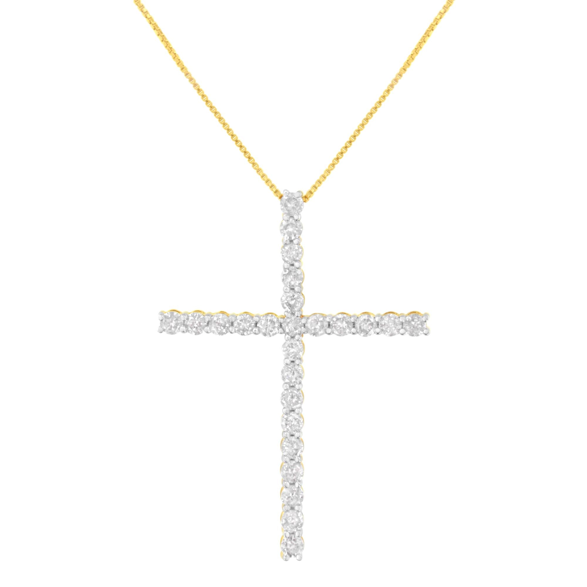 .925 Sterling Silver 3.0 Cttw Round Shape Diamond 1-1/2" Cross Pendant with Box Chain Necklace (J-K Color, I2-I3 Clarity) - 18"