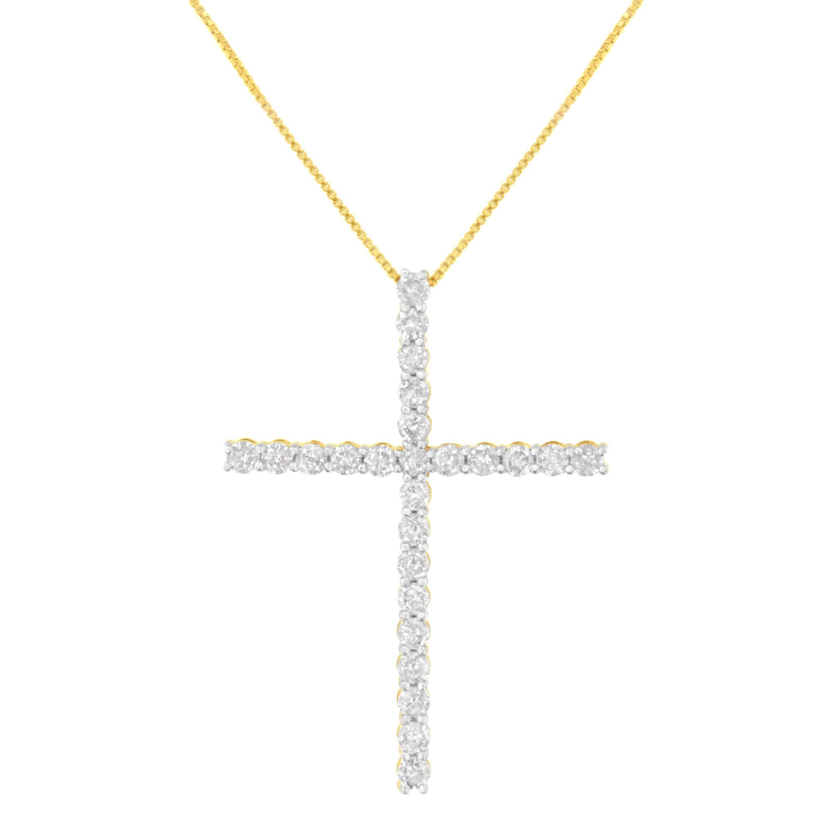 .925 Sterling Silver 3.0 Cttw Round Shape Diamond 1-1/2" Cross Pendant with Box Chain Necklace (J-K Color, I2-I3 Clarity) - 18"