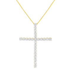 .925 Sterling Silver 3.0 Cttw Round Shape Diamond 1-1/2" Cross Pendant with Box Chain Necklace (J-K Color, I2-I3 Clarity) - 18"