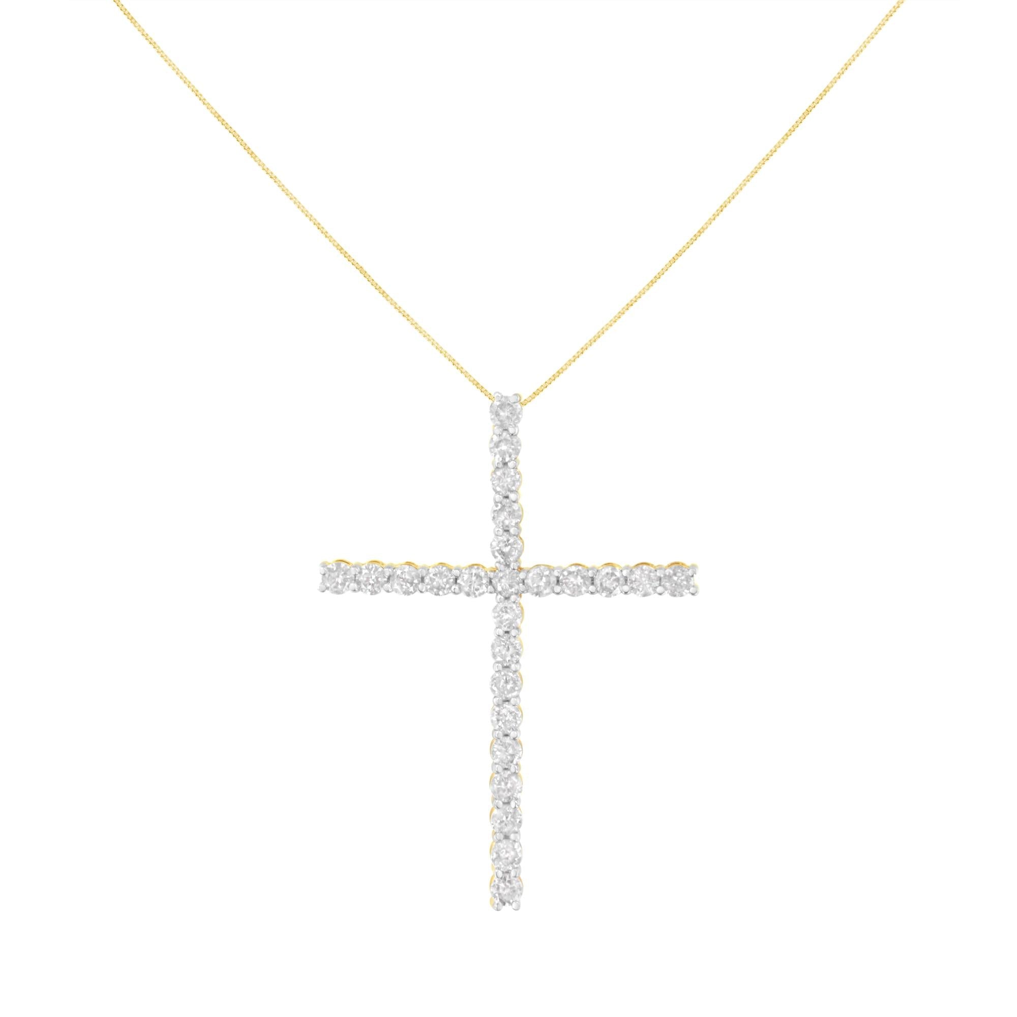 .925 Sterling Silver 3.0 Cttw Round Shape Diamond 1-1/2" Cross Pendant with Box Chain Necklace (J-K Color, I2-I3 Clarity) - 18"