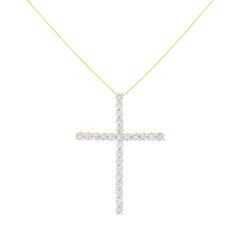 .925 Sterling Silver 3.0 Cttw Round Shape Diamond 1-1/2" Cross Pendant with Box Chain Necklace (J-K Color, I2-I3 Clarity) - 18"
