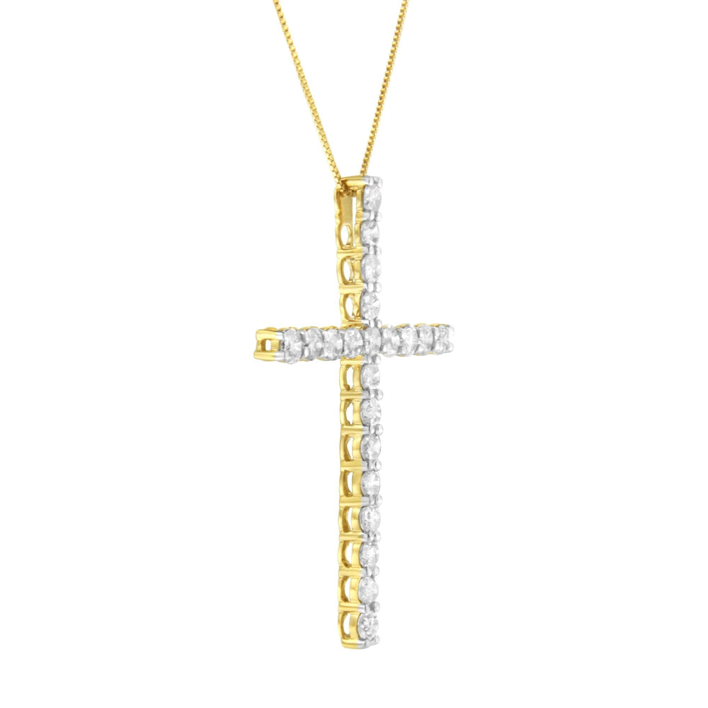 10K Yellow Gold Plated .925 Sterling Silver 4.0 Cttw Round Cut Diamond Cross Pendant Necklace (J-K Color, I1-I2 Clarity) - 18"