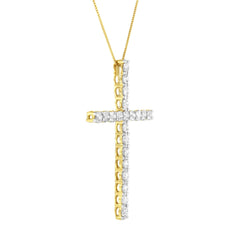 10K Yellow Gold Plated .925 Sterling Silver 4.0 Cttw Round Cut Diamond Cross Pendant Necklace (J-K Color, I1-I2 Clarity) - 18"