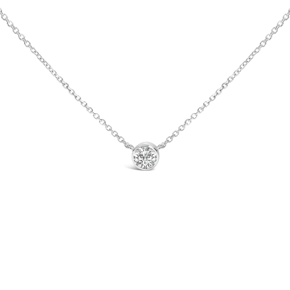 14K White Gold 1.00 Cttw Bezel Set Round Lab-Grown Diamond Solitaire 18" Pendant Necklace (F-G Color, VS1-VS2 Clarity)