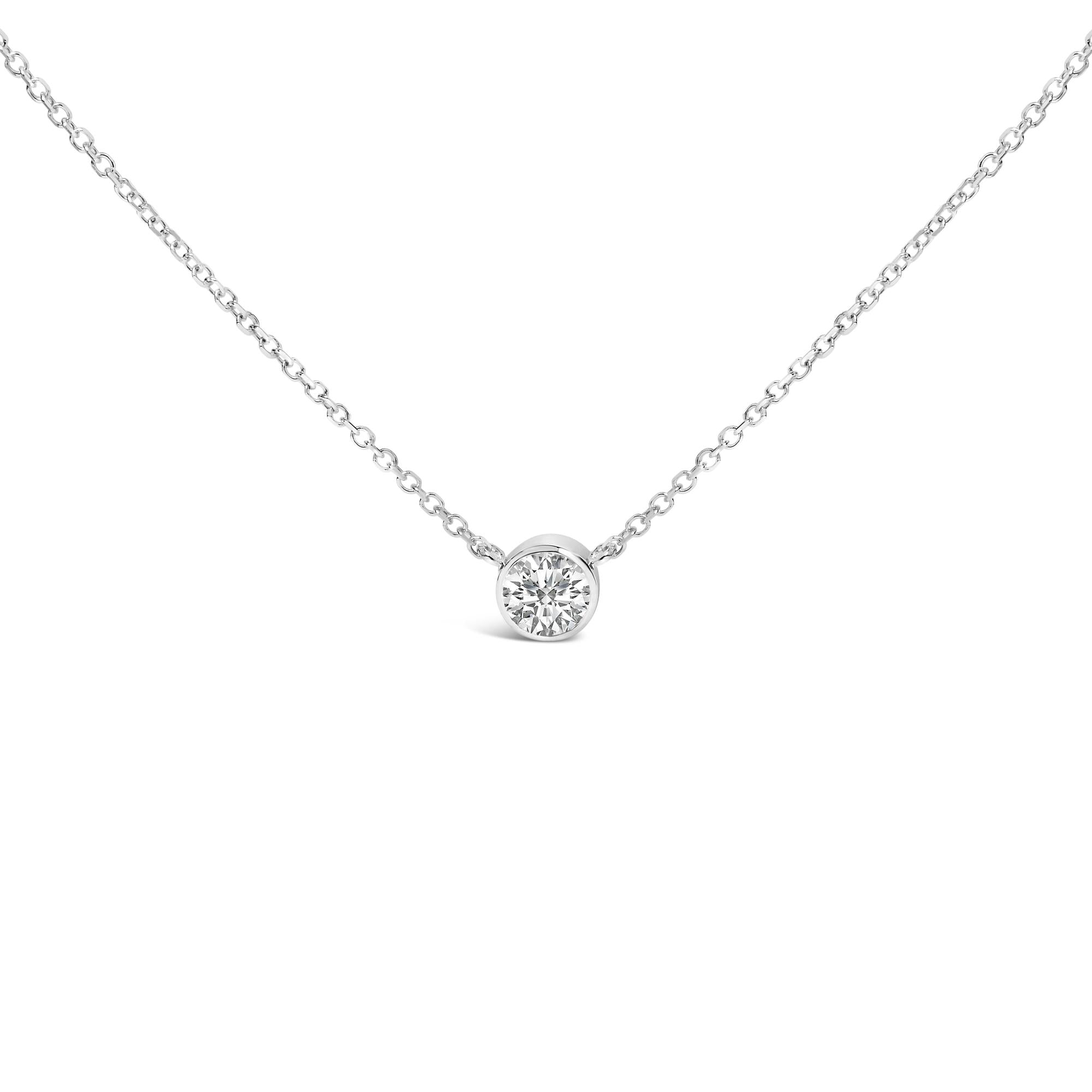 14K White Gold 1.0 Cttw Round Brilliant-Cut Diamond Modern Bezel-Set Solitaire Adjustable 16"-18" Pendant Necklace (G-H Color, SI1-SI2 Clarity)