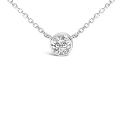 14K White Gold 1.0 Cttw Round Brilliant-Cut Diamond Modern Bezel-Set Solitaire Adjustable 16"-18" Pendant Necklace (G-H Color, SI1-SI2 Clarity)
