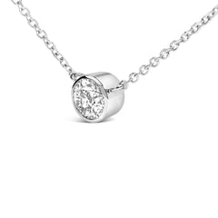 14K White Gold 1.0 Cttw Round Brilliant-Cut Diamond Modern Bezel-Set Solitaire Adjustable 16"-18" Pendant Necklace (G-H Color, SI1-SI2 Clarity)