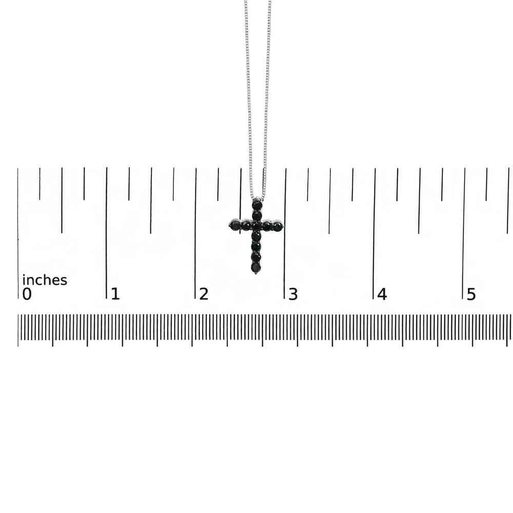 .925 Sterling Silver and Black Rhodium 1.0 Cttw Black Diamond Cross Pendant Necklace (Black Color, I2-I3 Clarity) - 18" Inches